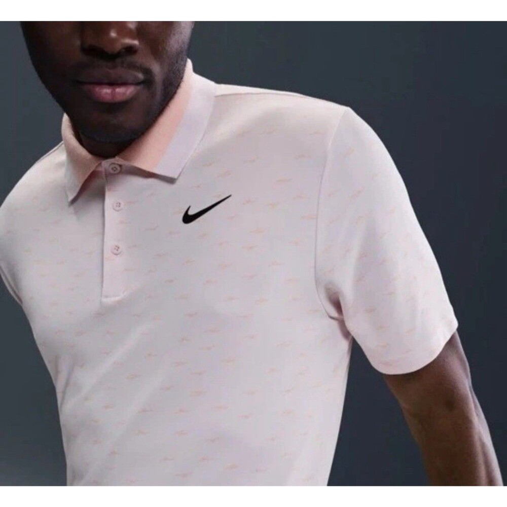 Nike Dri Fit Golf Polo Shirt Mens‎ XXL Pink All Over Print Pattern Preppy Casual